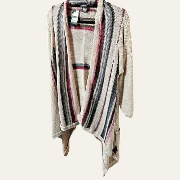 TORRID multi- color Soft Border striped open front Knit cardigan with pockets 2X - Picture 7 of 15